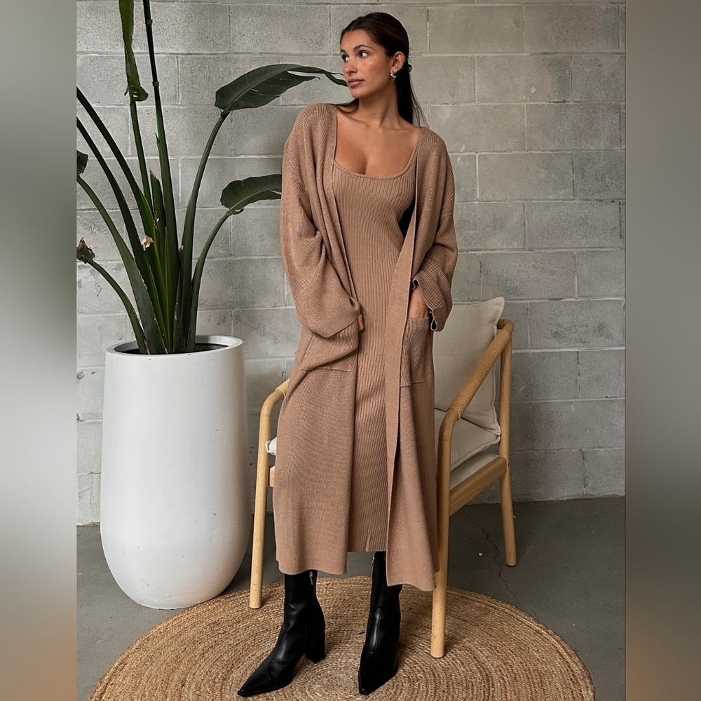 NWT Brunette The Label Matilda Rib Knit Oversized Cardigan Fawn L/XL